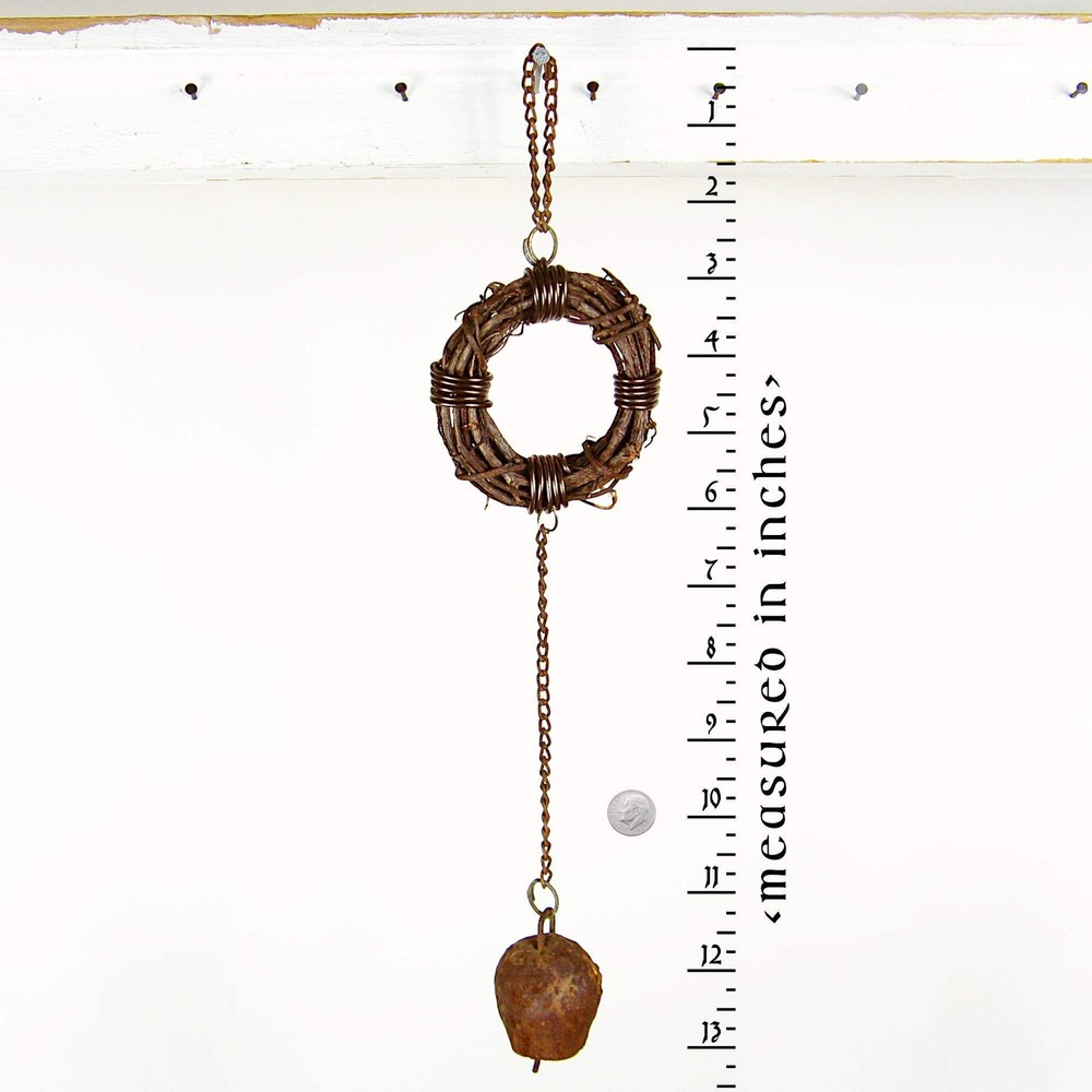 Rusty Witch's Bell and Chain on Wreath - Handcrafted