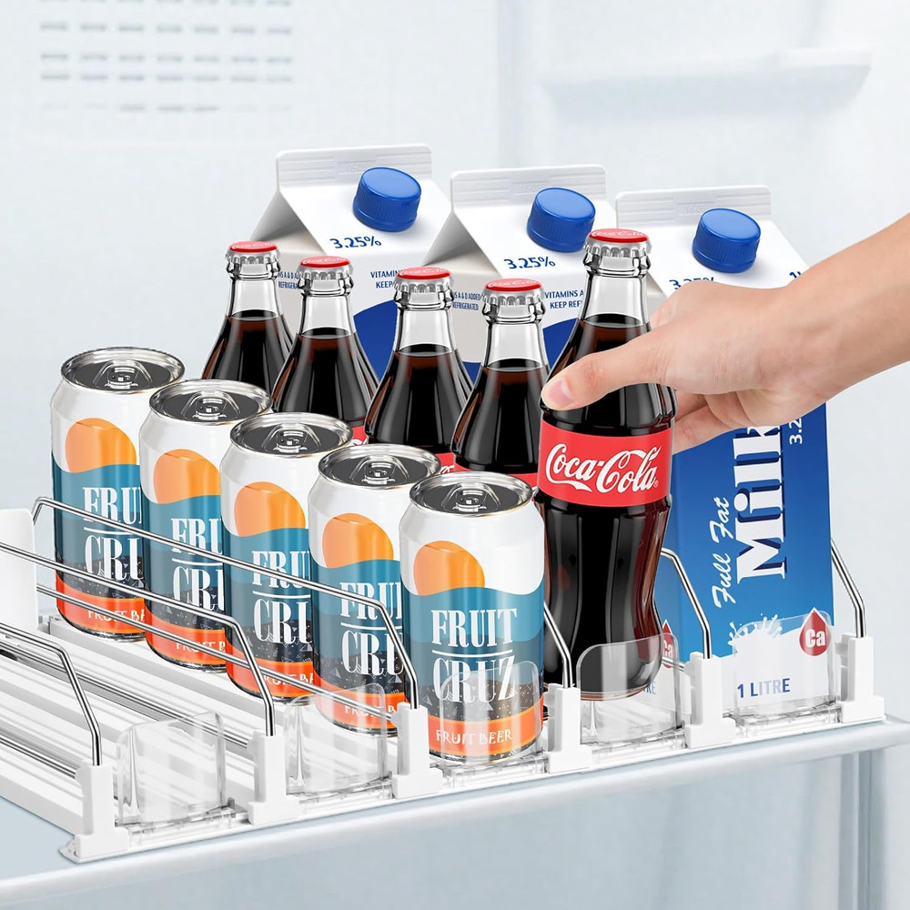 Drink Organizer for Fridge, Adjustable Width Soda Can Dispenser for Refrigera...
