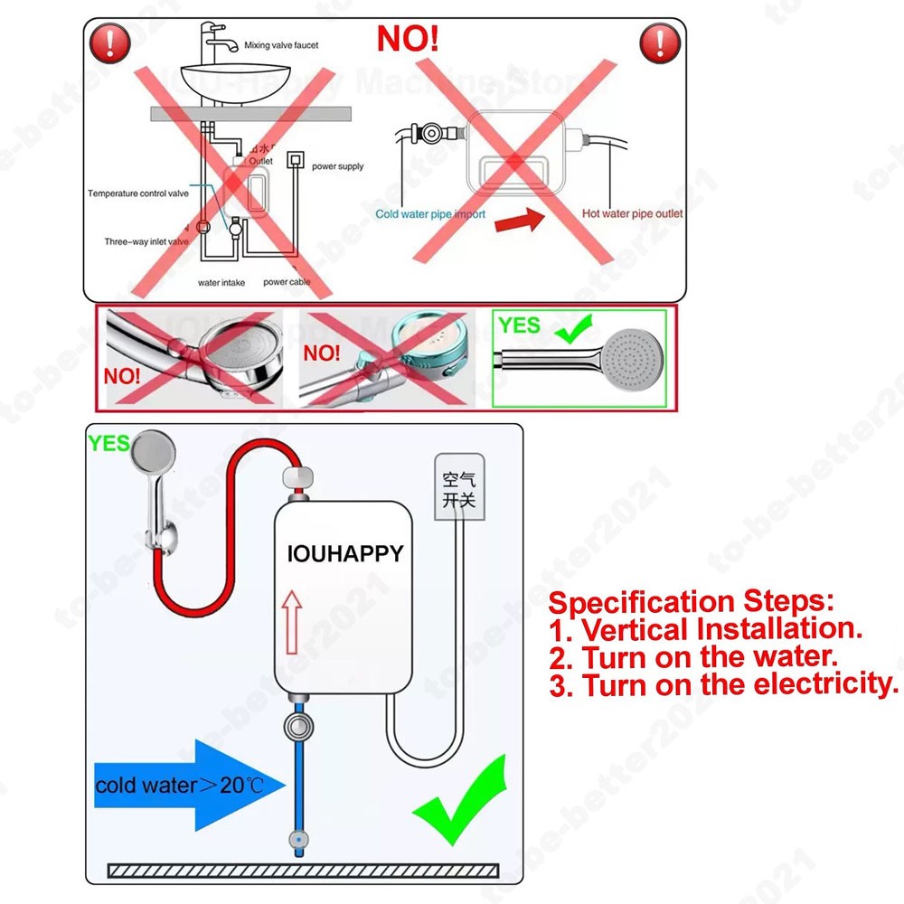Instant Hot Electric Water Heater Bathroom Shower Tankless Hot Water System Set