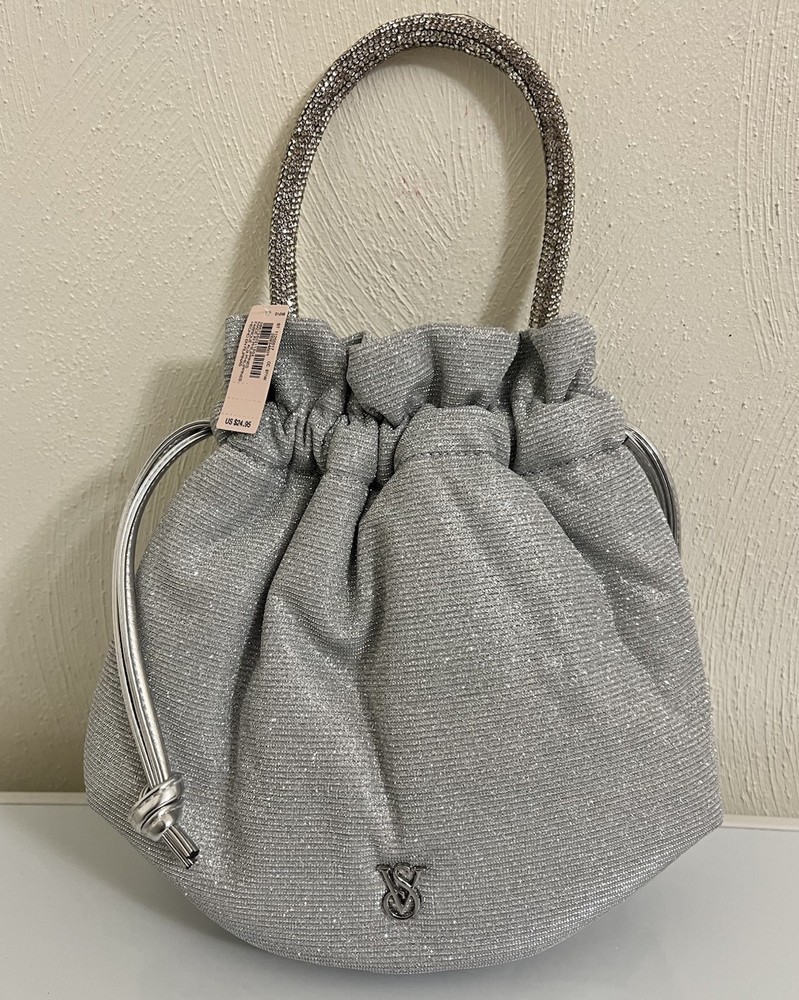 Victoria Secret Shiny Glitter Like Silver  Draw String Bag New