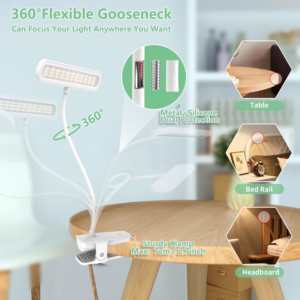 Clip On Reading Light with 66 LEDs 4 Brightness Multiple Color Temps