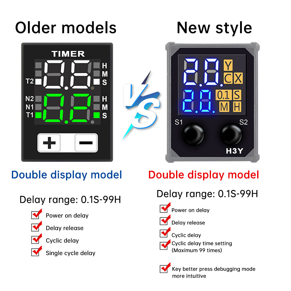 2Pcs Adjustable Digital Time Relay Cycle Time Delay Relay with Base AC 220V
