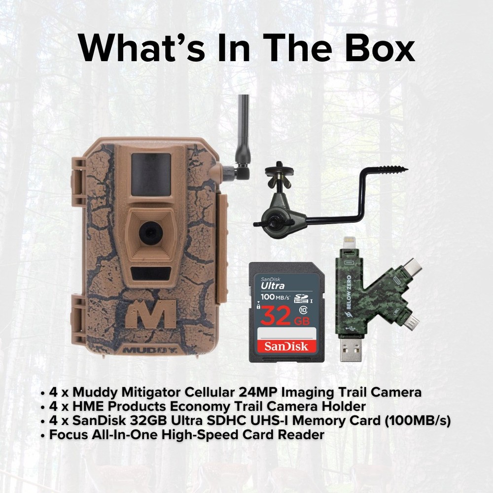 Muddy Mitigator Cellular 24MP Imaging Trail Camera 4 Pack Bundle