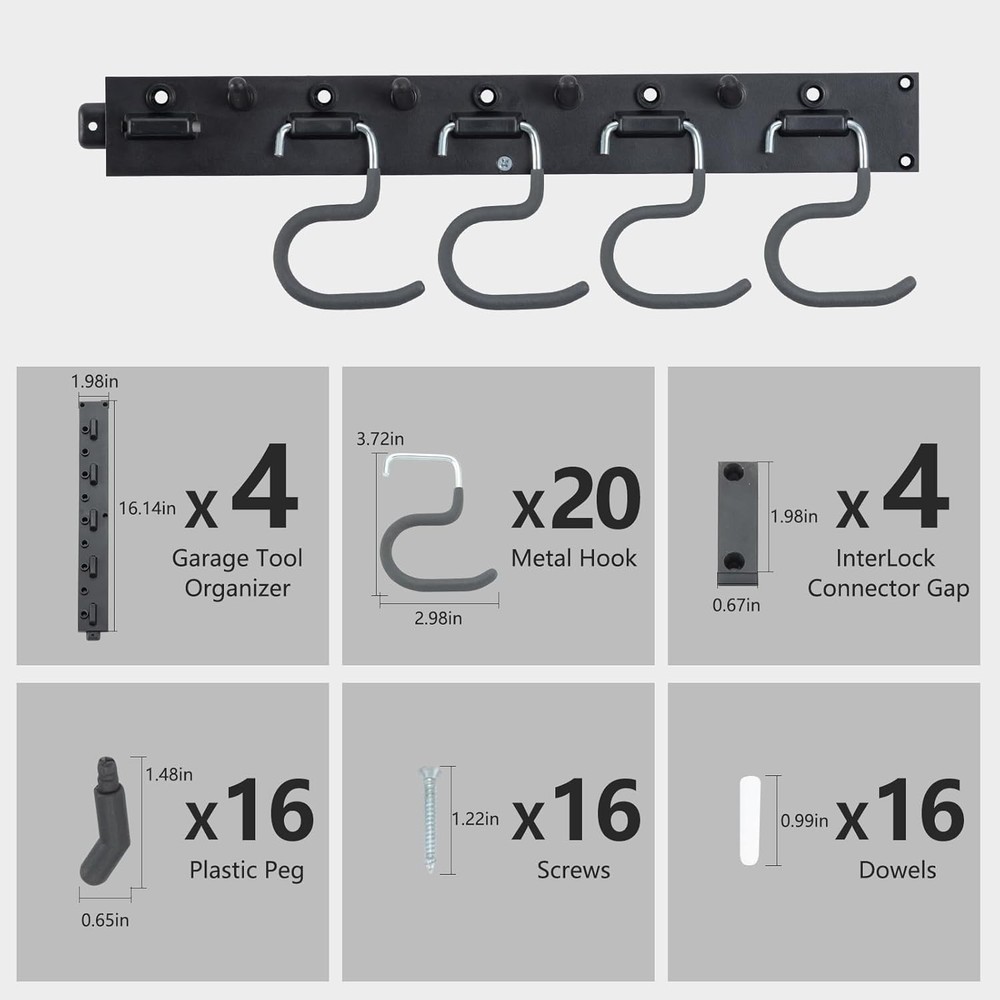 64'' Adjustable Garden Tool Organizer Garage Storage System W/ Hooks Wall Mount