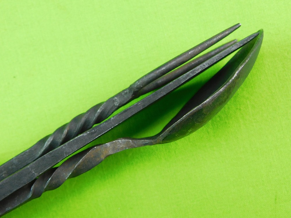 Vintage US Blacksmith Knife Spoon Fork Camp Set w/ Sheath