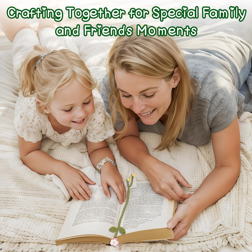 Beginner Crochet Kit: 8 Flower Bookmarks with Video Tutorials & Yarn Set