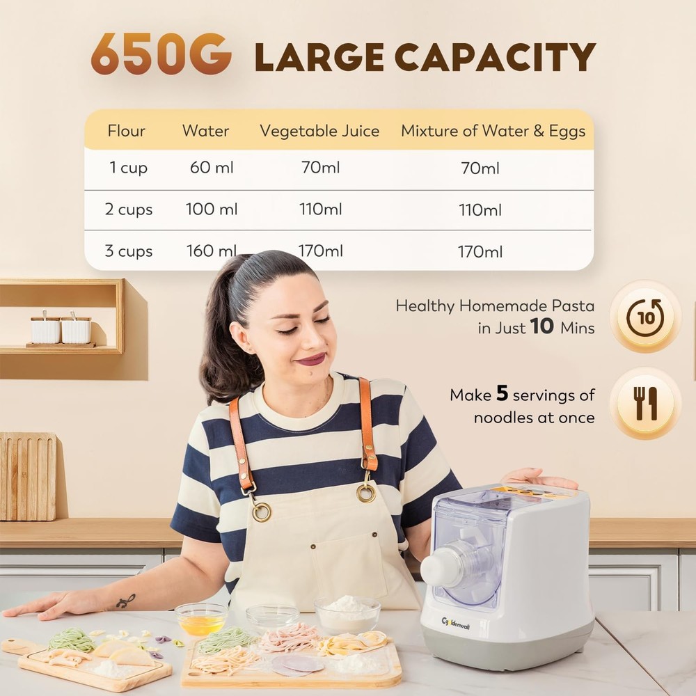 Automatic Pasta Maker Machine Electric, Digital Control with 12 Shape Discs f...
