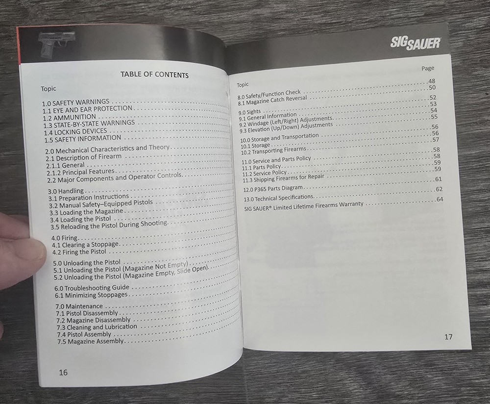 Sig Sauer P365 Operator's Manual / User Manual
