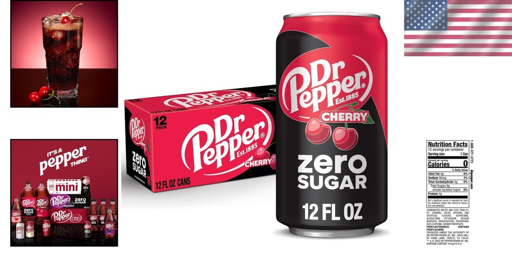 12-Pack Zero Sugar Cherry Flavored Soda Cans - Refreshing Beverage Choice