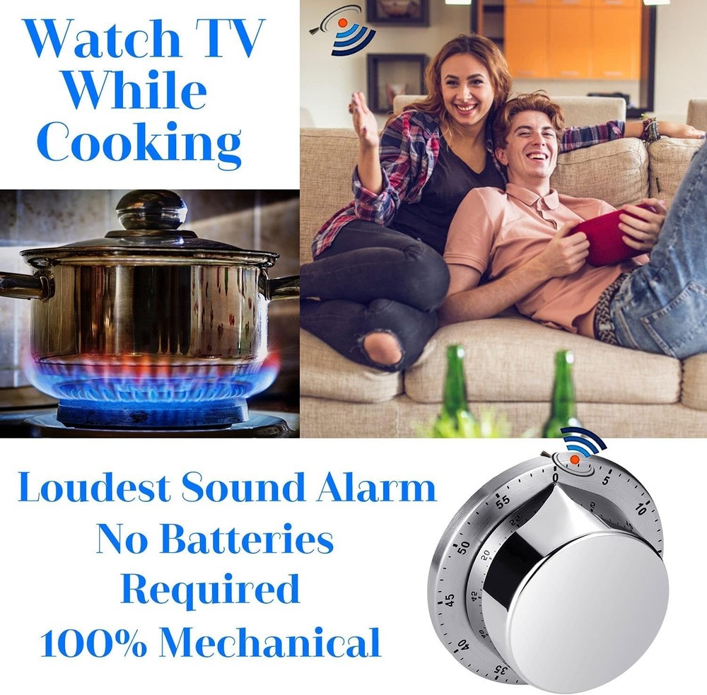 Kitchen Timer, Chef Cooking Timer Clock with Loud Alarm, No Batteries Required,
