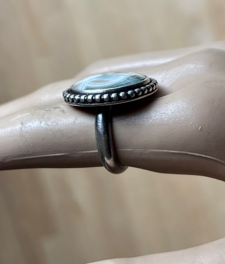 Rare Unique Sign Molly Avellar Cape Cod Ocean Jasper sterling Silver ring Size 9
