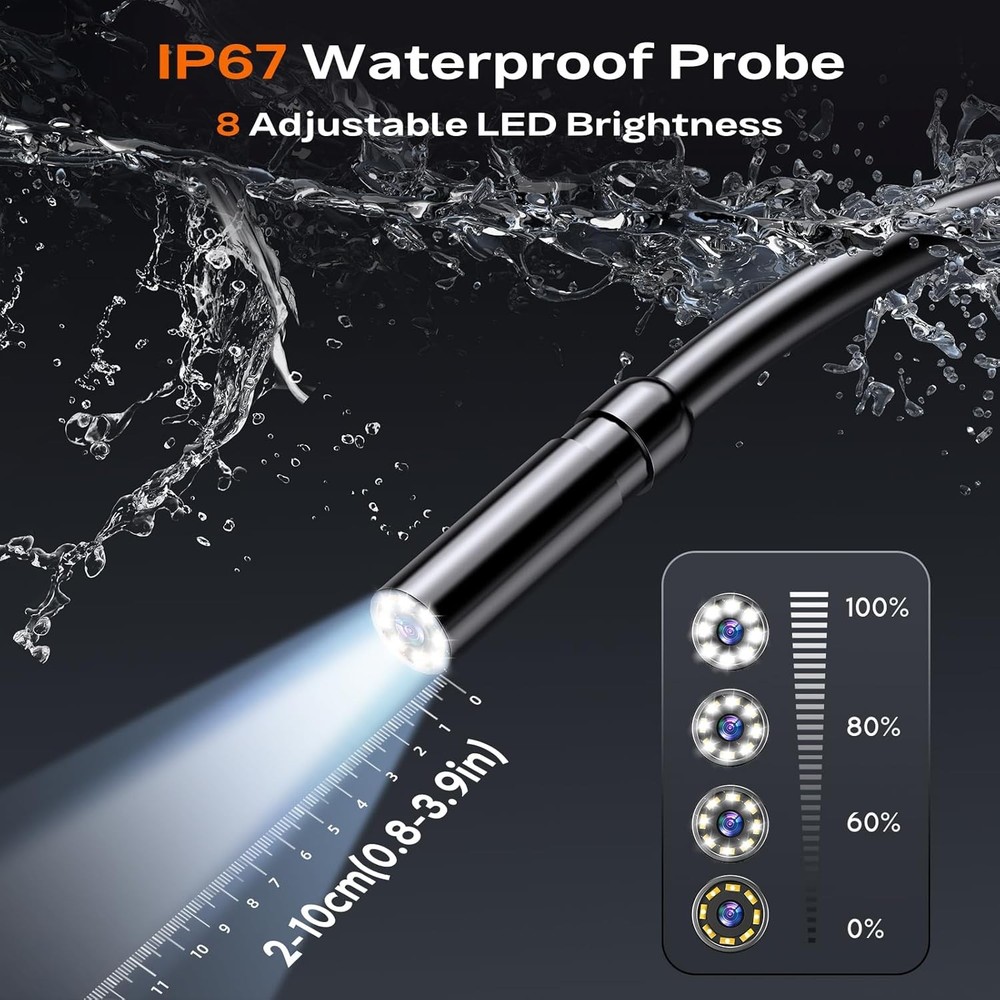 Endoscope Camera with Light, Handheld Borescope 4.3" IPS Screen, black