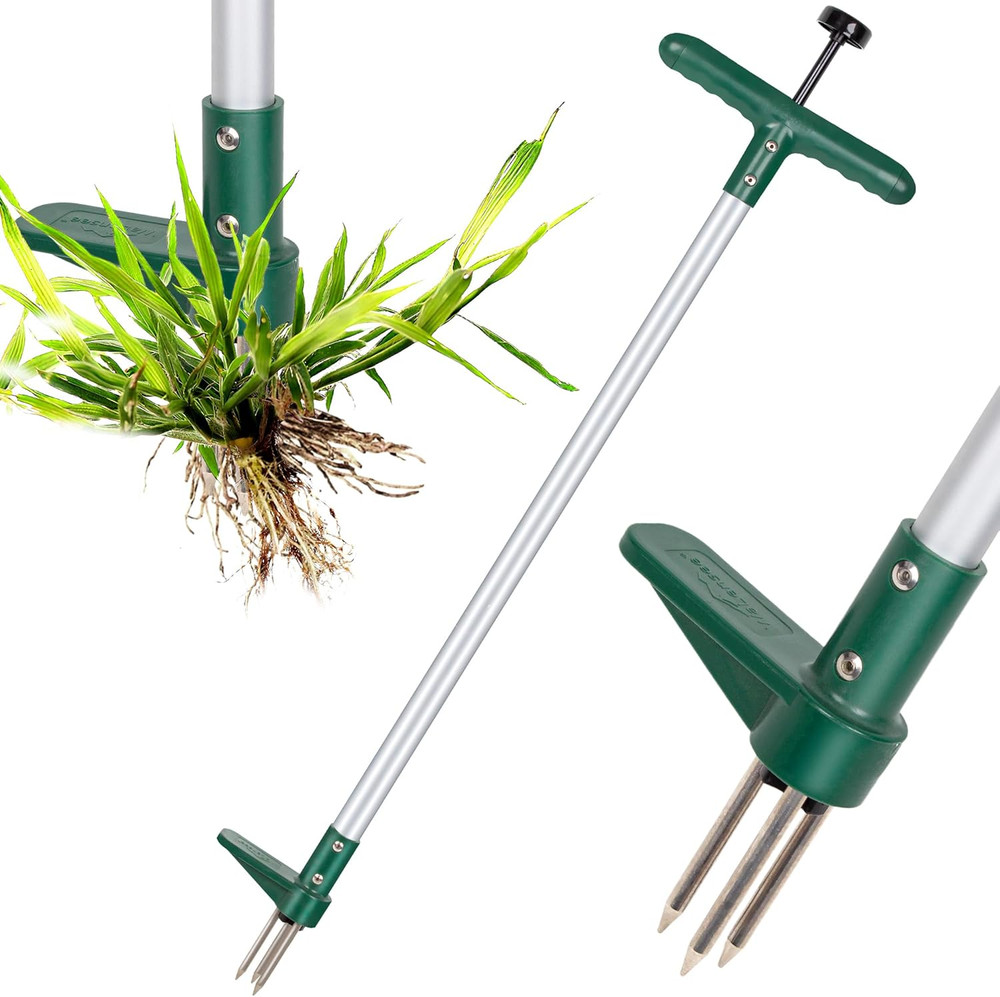 Weed Puller, Stand up Weeder Hand Tool, Long Handle Garden Weeding Tool with 3 C