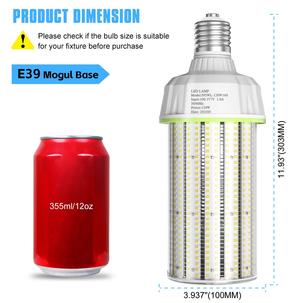 120W LED Corn Cob Light Bulbs E39 Mogul Base 5000K Replacement 400 Watt HID/HPS
