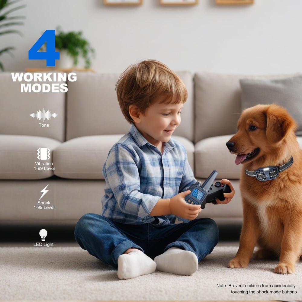 Shock Collar with Remote, Dog Training Collar, 4 Training Modes with Beep, Vi...