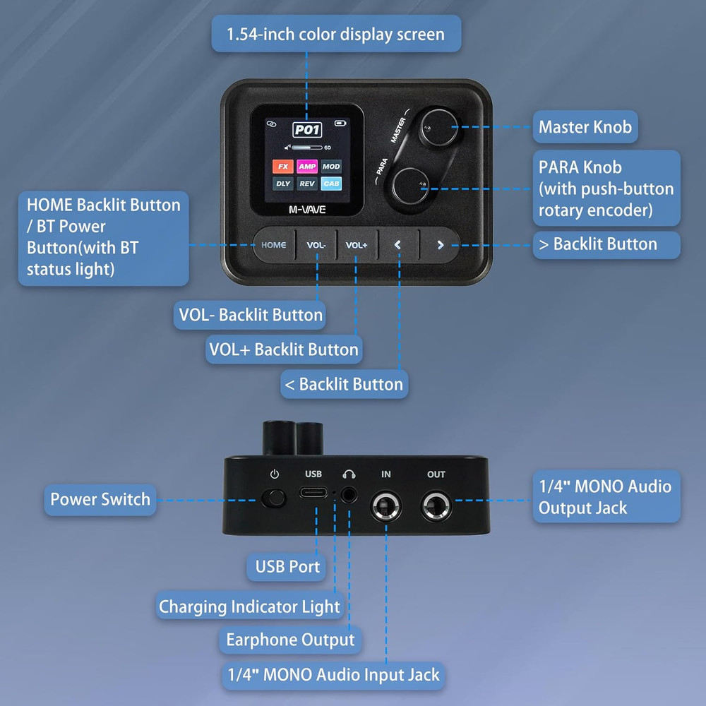 Digital Guitar Effects Processor, Multi-Effect Pedal with App Control, LCD Displ