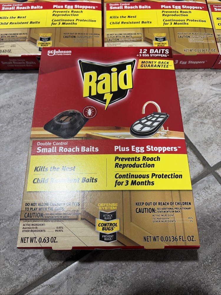 Raid Double Control 12 Small Roach Baits + 3 Egg Stoppers Kills & Sterilizes (5)