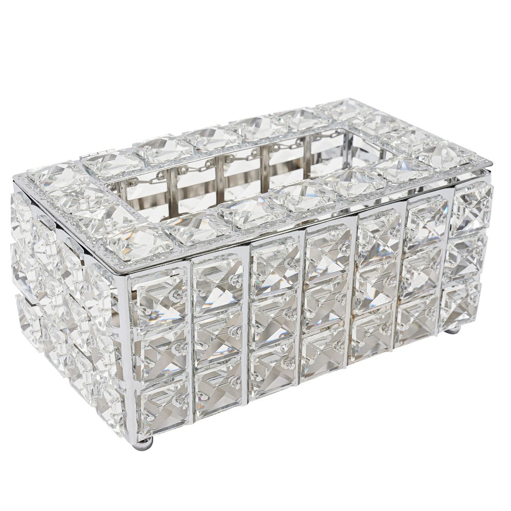 Crystal Rectangle Tissue Box Napkin Holder Rhinestone Tissue Storage Case W/ Lid
