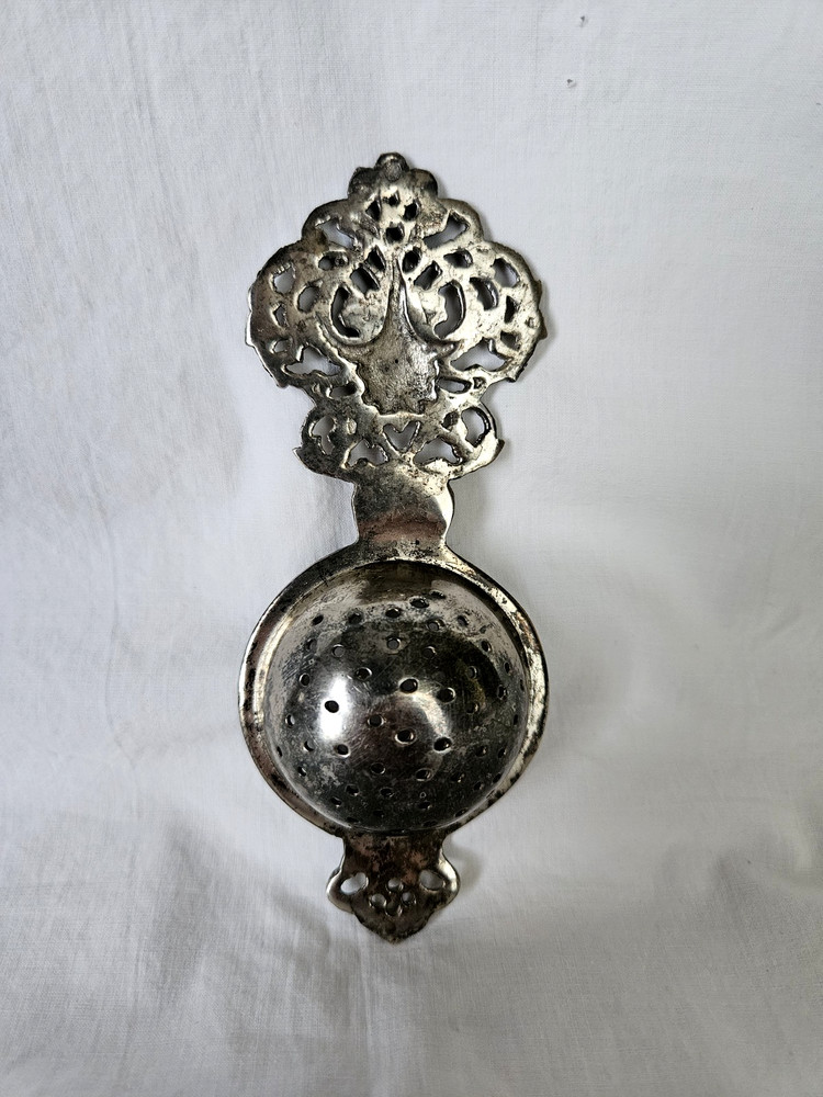 Antique German Silver Plate Ornate Tea Strainer