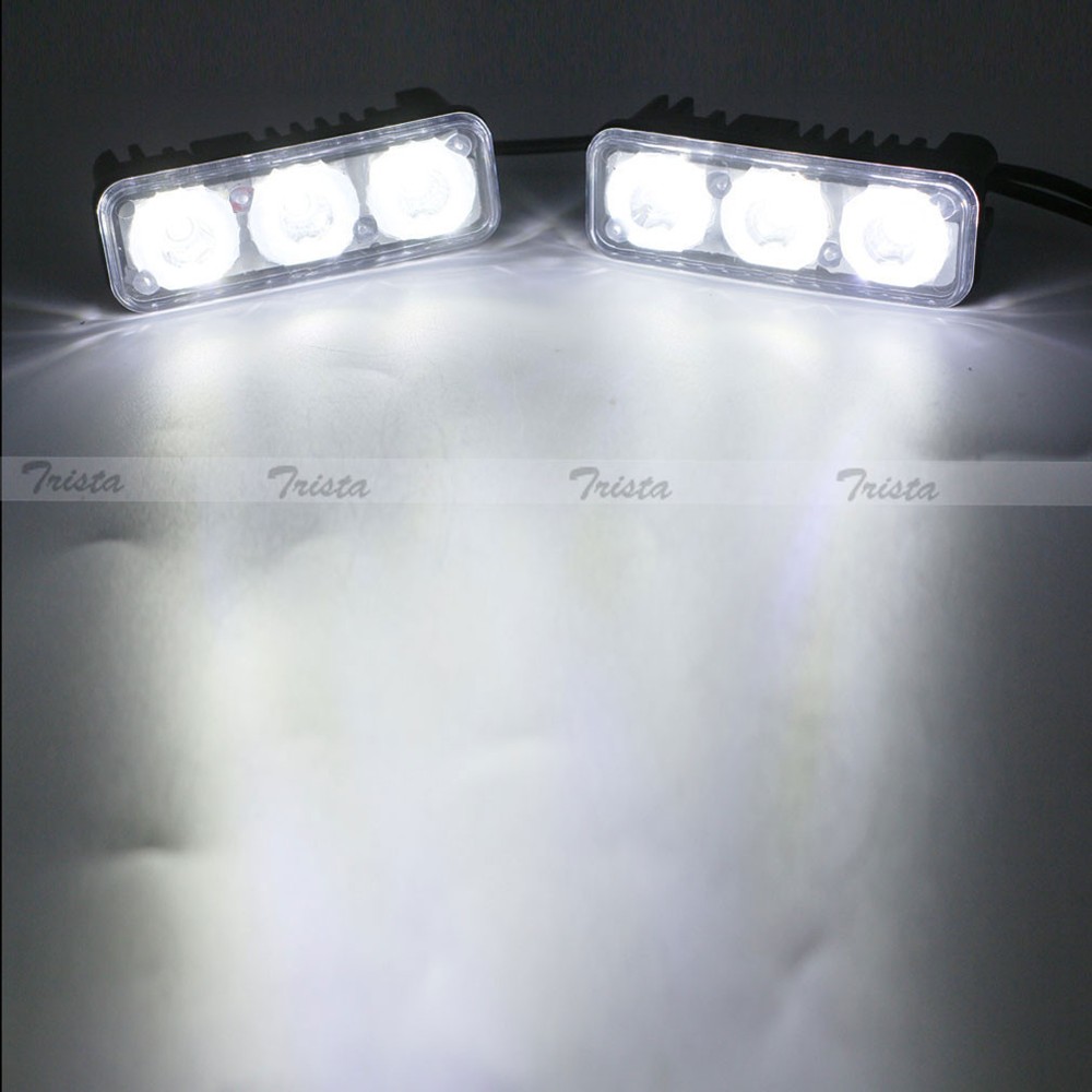 2PC 3LED White Car DRL Daytime Running Light Remote Control Strobe Flash Warning