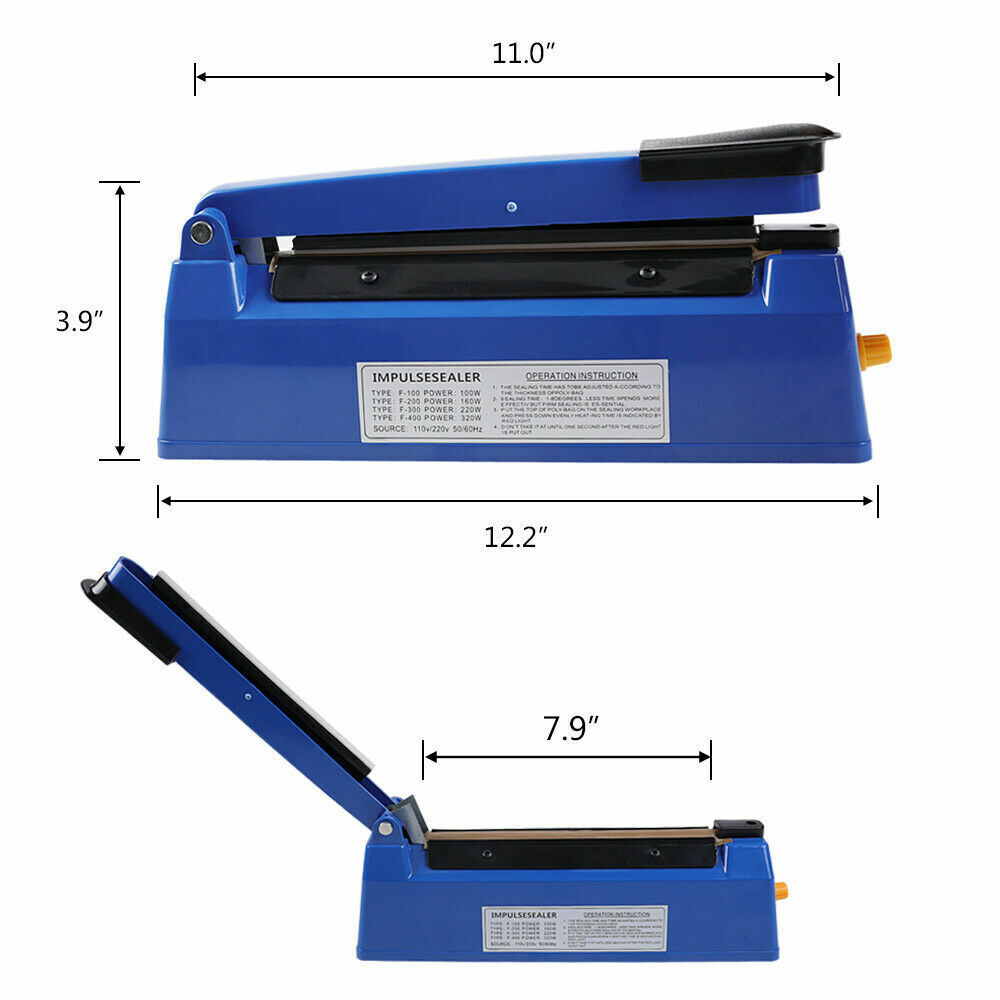 8" 12" 16" Heat Sealing Hand Impulse Sealer Machine Poly Free Element Sealer