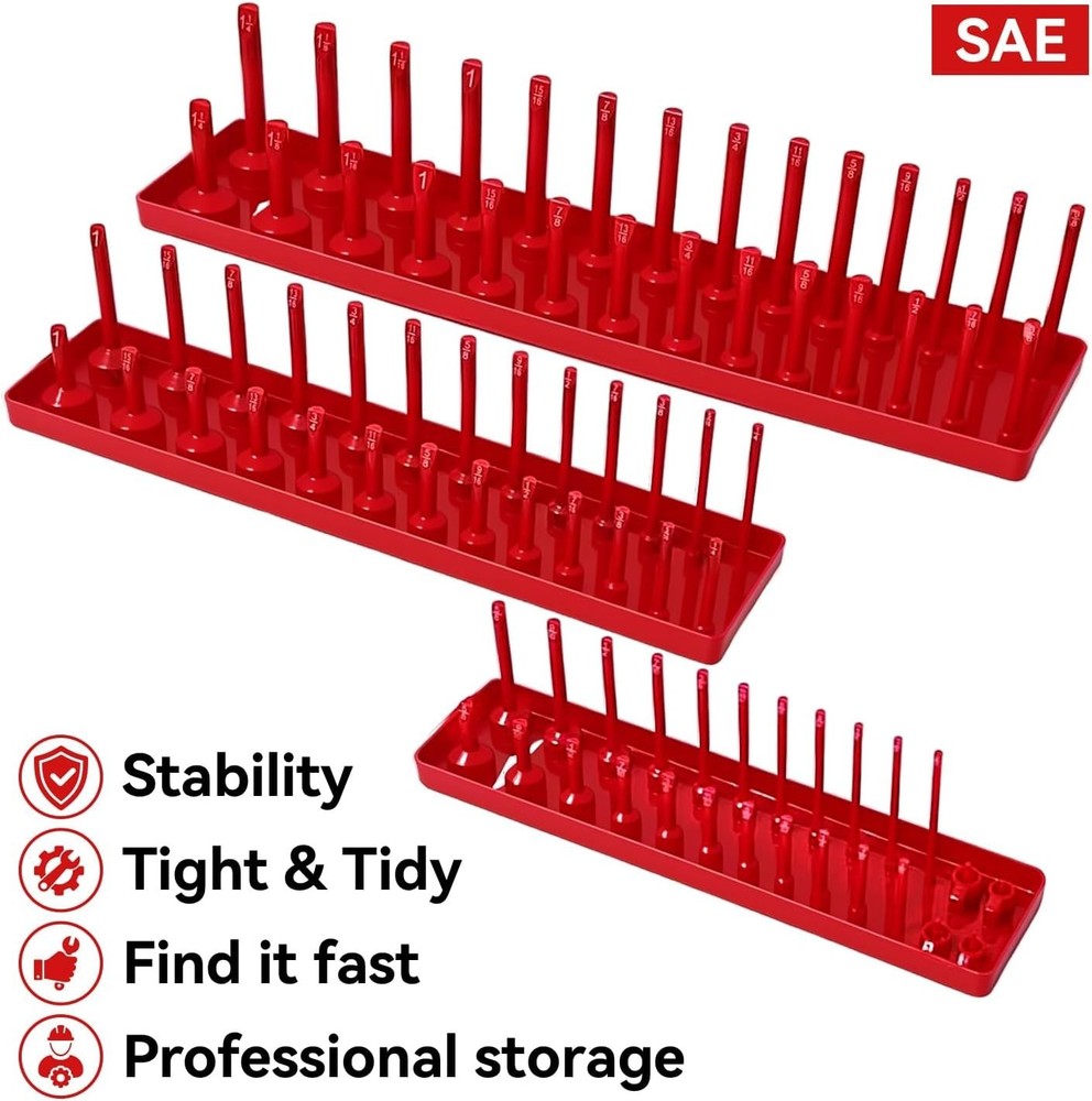 Secure Storage for SAE Sockets - 3PCS Organizer Set with Easy Mounting Option
