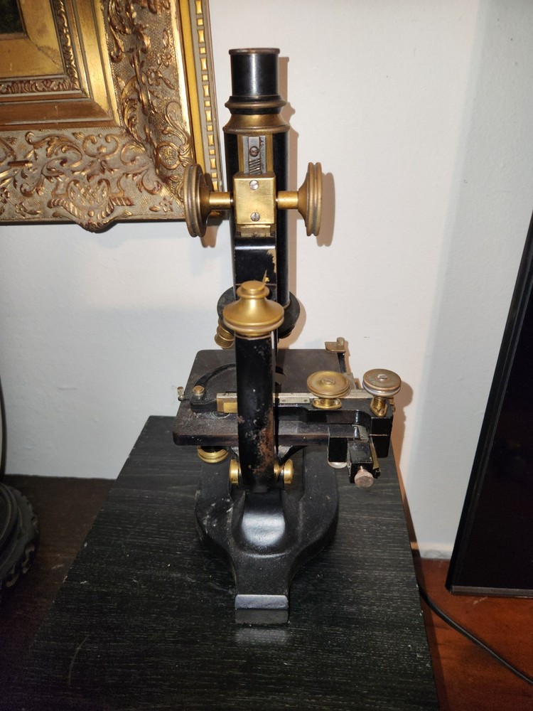 C. 1900 Antique Bausch Lomb Microscope w/ Stage & Light Source