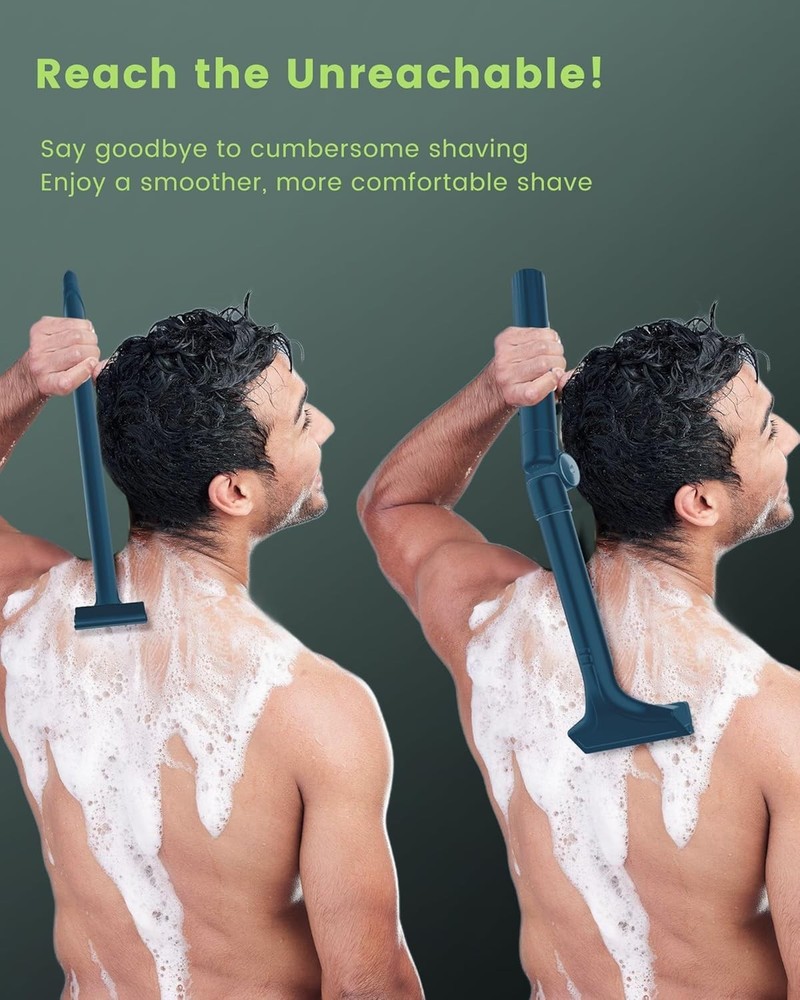 Manual Back Shaver with Extendable Handle - 4 Replaceable Blades - Wet & Dry