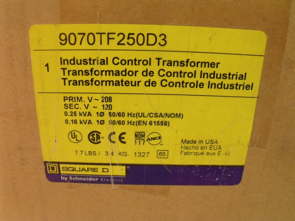 NIB Square D 9070TF250D3 Industrial Control Transformer