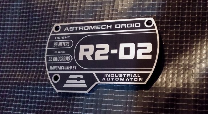 CUSTOM R2-D2 SPECIFICATIONS DATA PLATE PROP STAR WARS DROID SERIAL