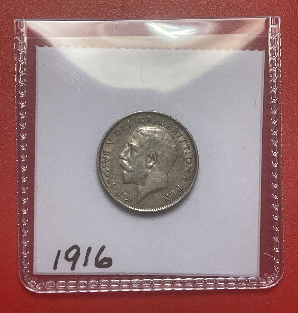 1916 Great Britain Silver Sixpence, XF.