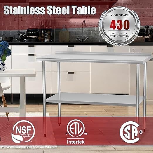 Stainless Steel 48" x 30" NSF Kitchen Restaurant Work Prep Table with Backsplash