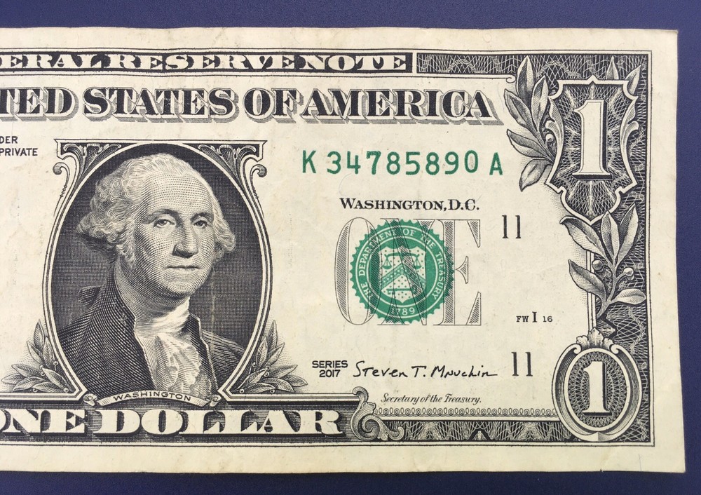 2017 $1 One Dollar Bill Serial Number # Misprint Note Error High 0 & Over Ink
