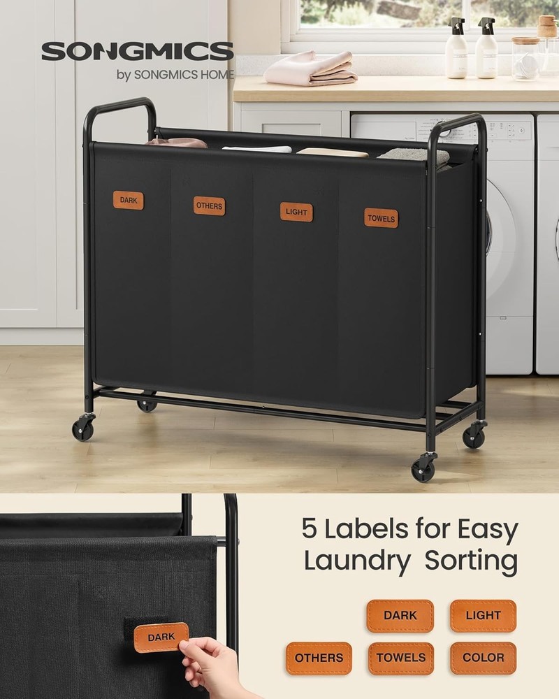 4-Section Laundry Sorter Laundry Hamper W/ Wheels Rolling Clothes Hamper Cart W/
