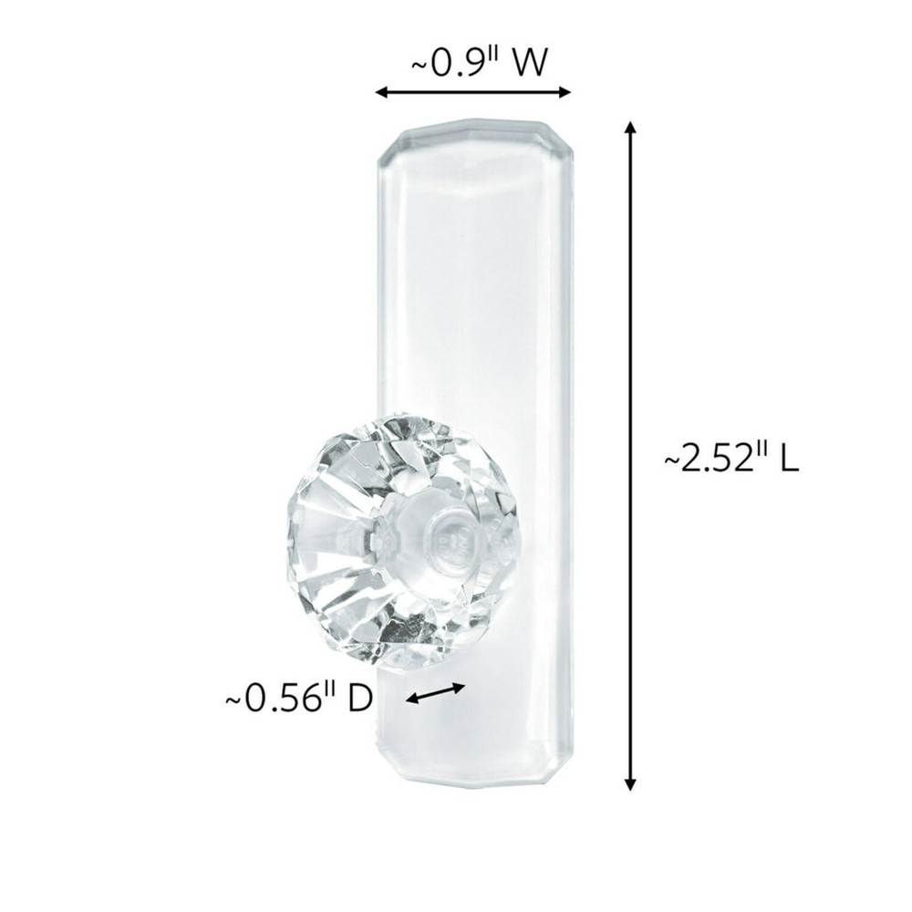 Medium Crystal Hook, Holds up to 2 lb, 2 Wall Hooks with 3 Strips, Damage-Han...
