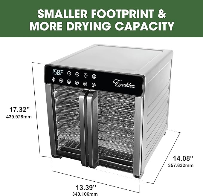 Food Dehydrator 8 Tray Stainless Steel Adjustable Timer