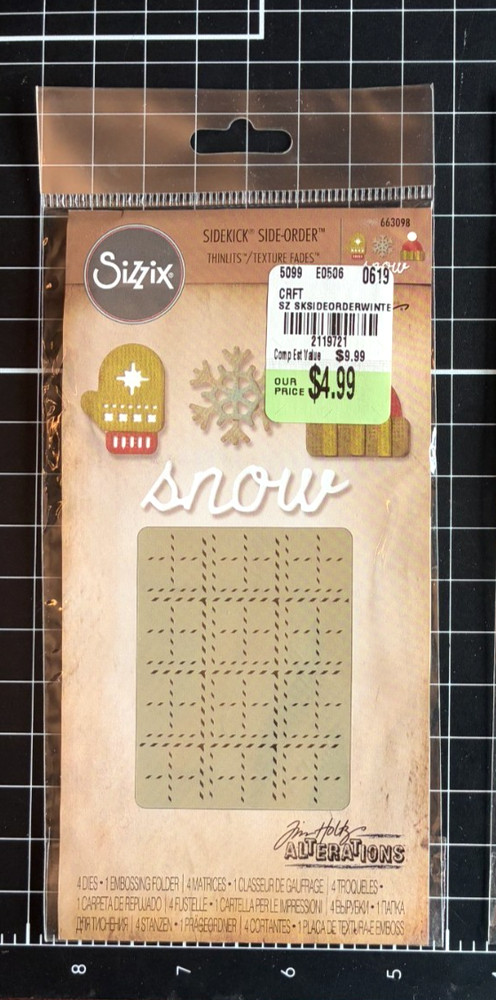 SIZZIX Side-Order Thinlits & Texture Fades Embossing Folder WINTER Snow Mitten