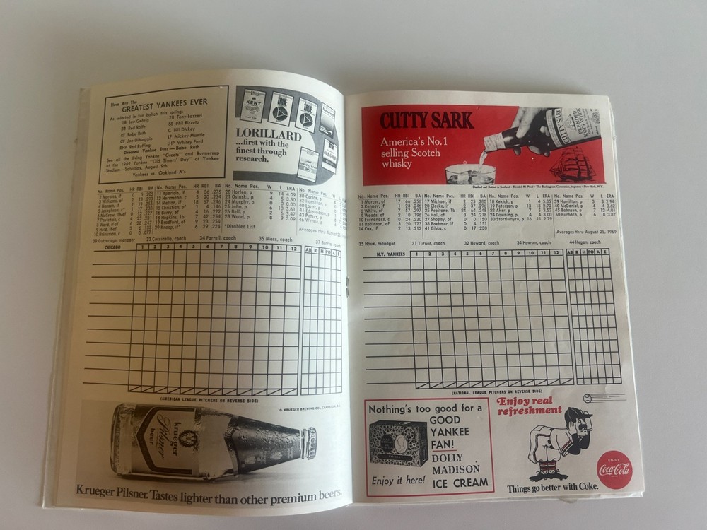 1969 New York Yankees vs Chicago White Sox Program & Scorecard (Unscored)