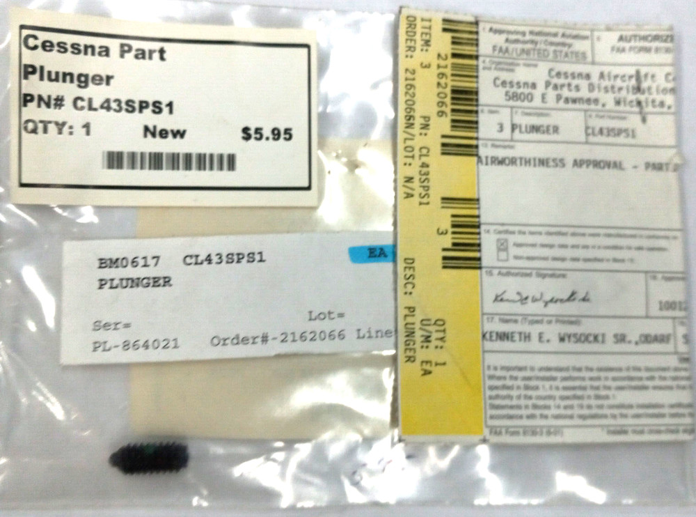 CESSNA Part #CL43SPS1 PLUNGER