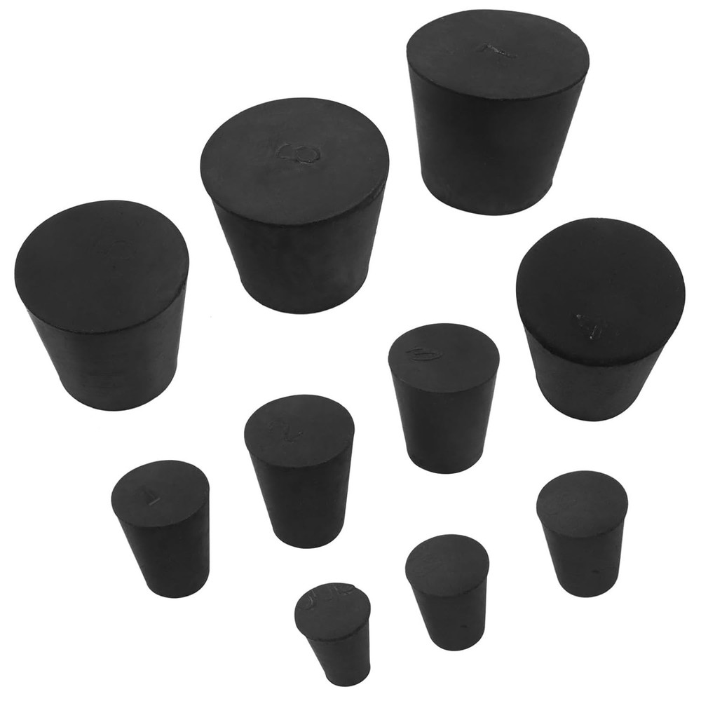 29 PCS Solid Rubber Stoppers, 10 Assorted Sizes(000# - 6#) Tapered Lab Bungs Bla