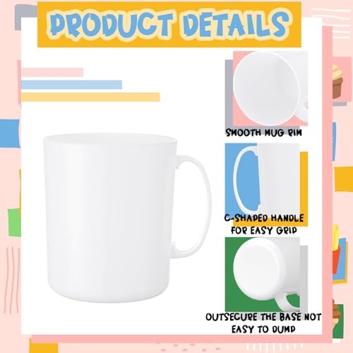 Pcs Plastic Mugs with Handle oz Unbreakable Plastic Coffee Mugs 12 White