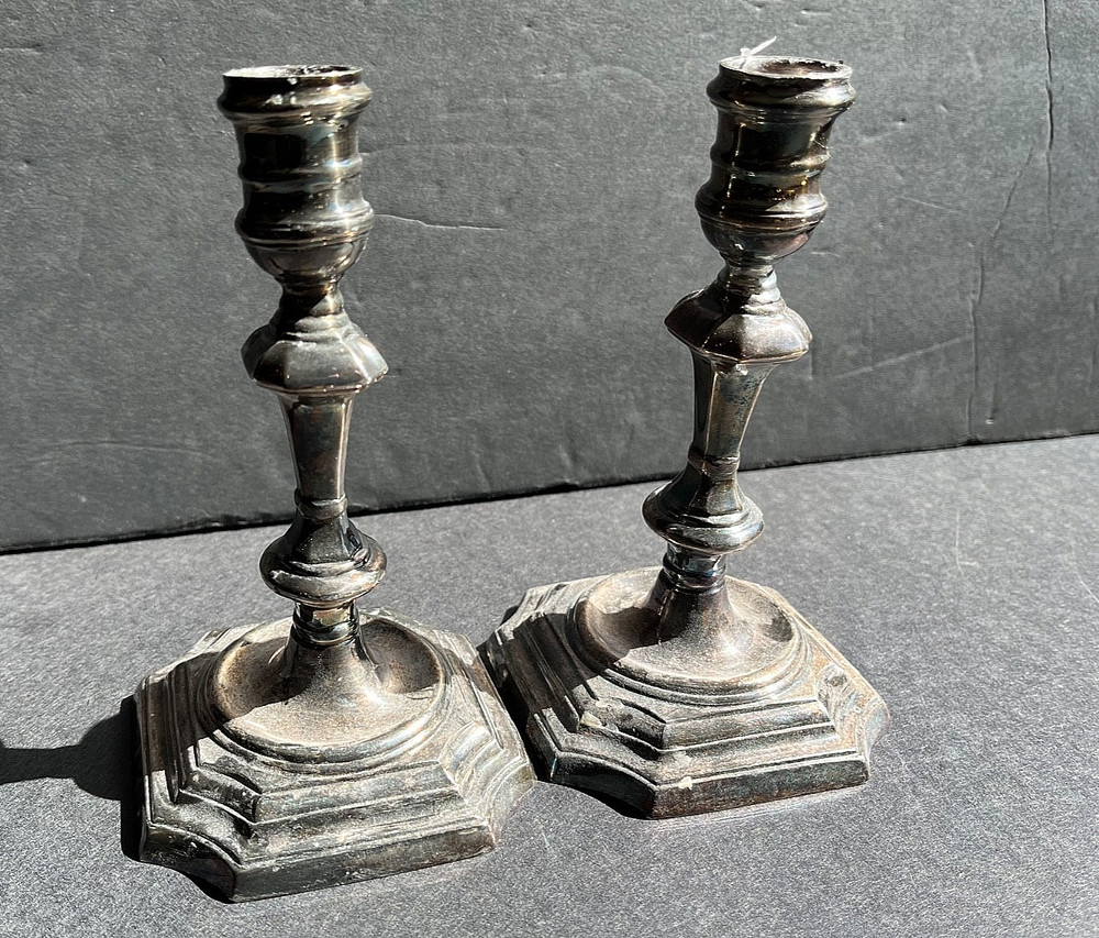 Stieff silverplate candlesticks, pair