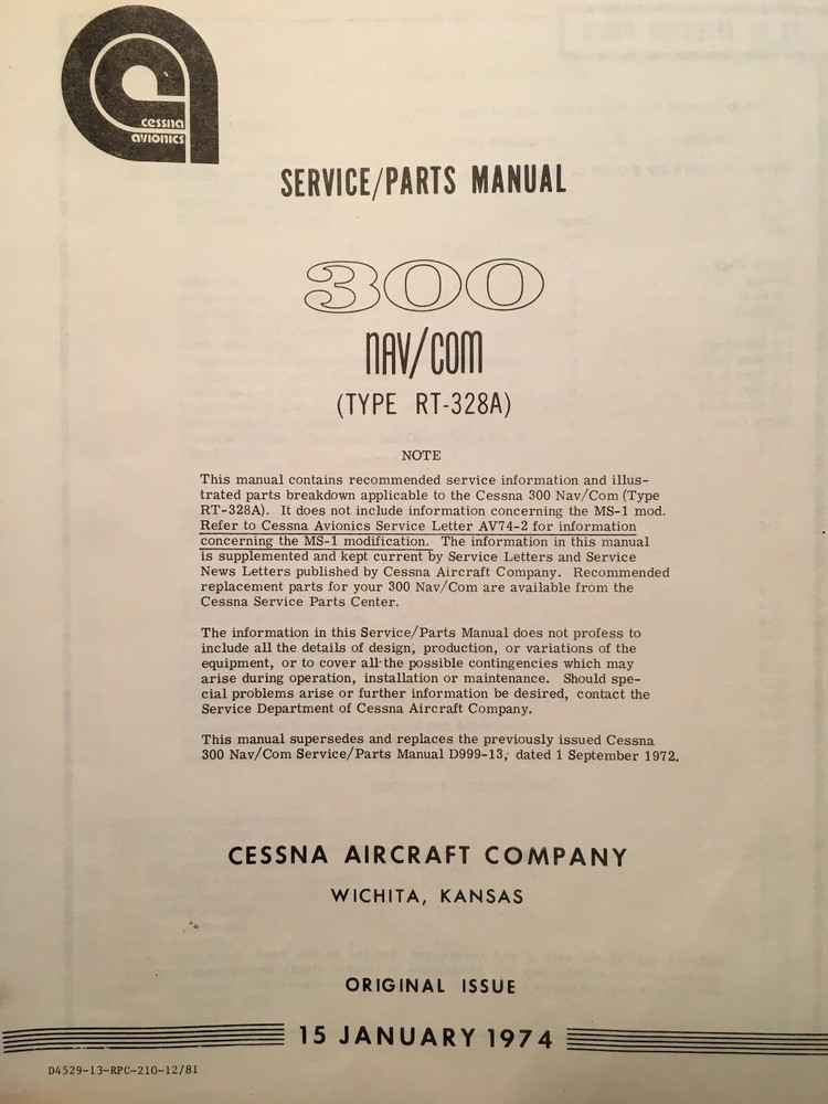 ARC RT-328A Nav-Com Install, Service & Parts Manual