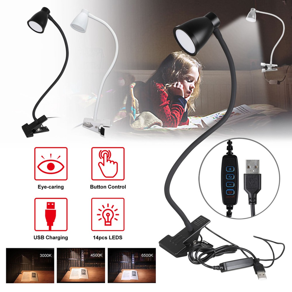 USB Reading Light Flexible LED Lamp Laptop Computer Clip On Bed Desk Table