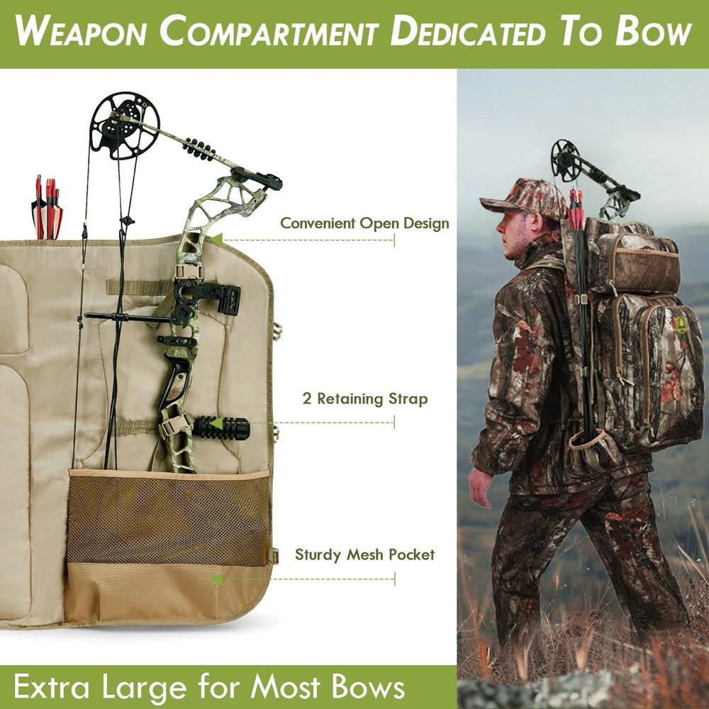 Bow Hunting Backpack for Men, Saddle Camo backpack with Bow Holder, Compound ...