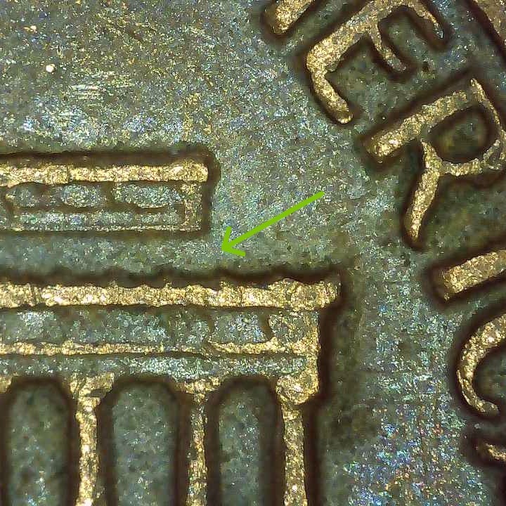 1969 D Lincoln Penny error floating roof, missing FG