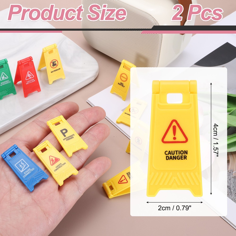 Miniature Warning Sign, Caution Danger Signs (Yellow, 2pcs)