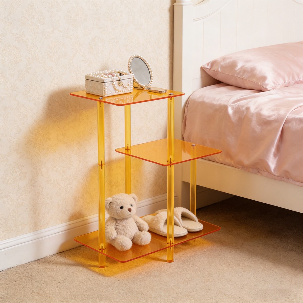 Acrylic Round Side Table 3 Tiers Step End Table Small Bedside Table