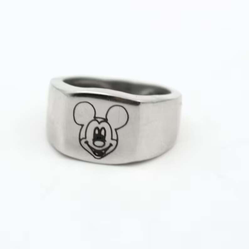 Solid 925 Sterling Silver Mickey Mouse Ring Disney Engraved Cartoon Mouse Design
