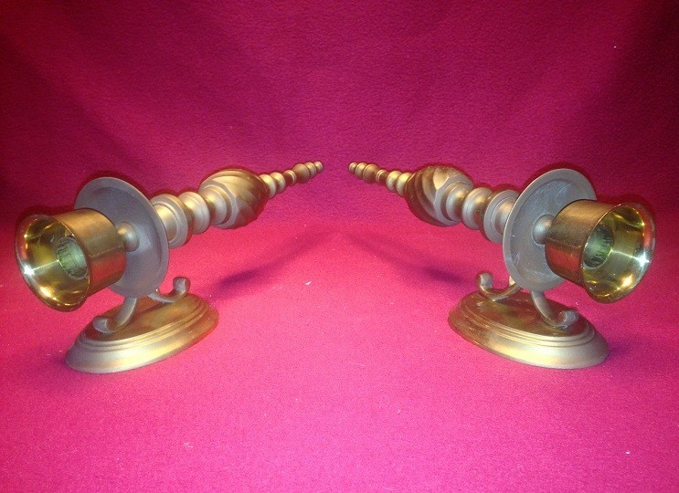 Vintage Pair Solid Brass Wall Candlestick Holders